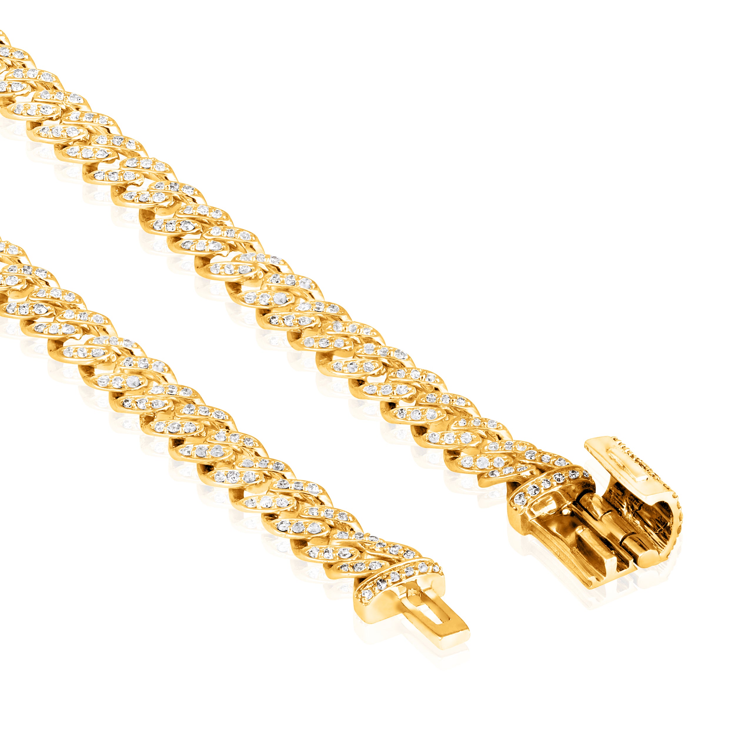 Certified 14K Gold 0.8ct Natural Diamond F-I1 4.25mm Cuban Link Chain Yellow Bracelet