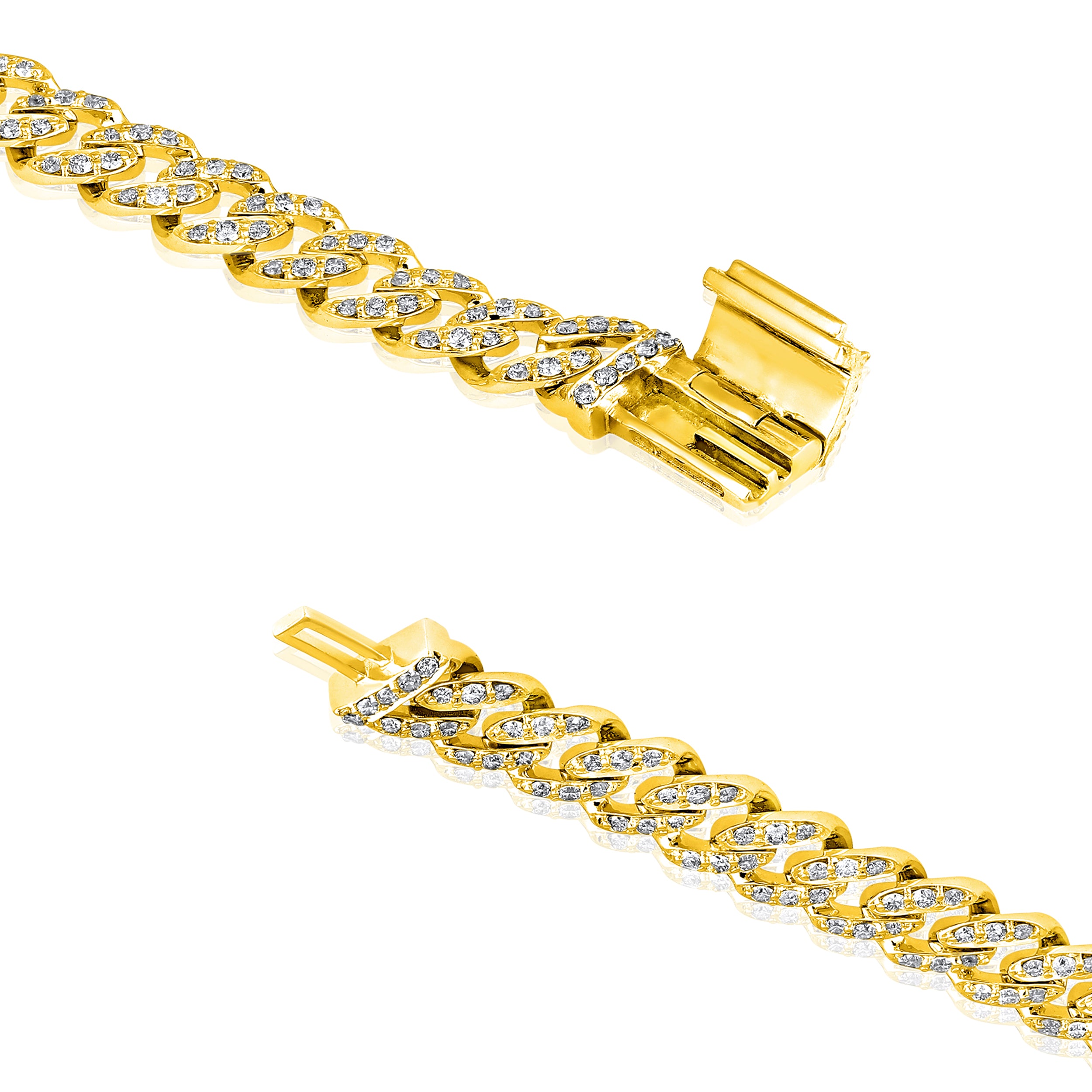 Certified 10K Gold 1.3ct Natural Diamond F-I1 5.3mm Cuban Link Chain Yellow Bracelet