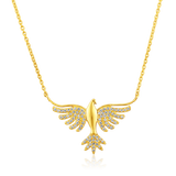Certified 14K Gold 0.13ct Natural Diamond Phoenix Fly Eagle Hawk Charm Necklace