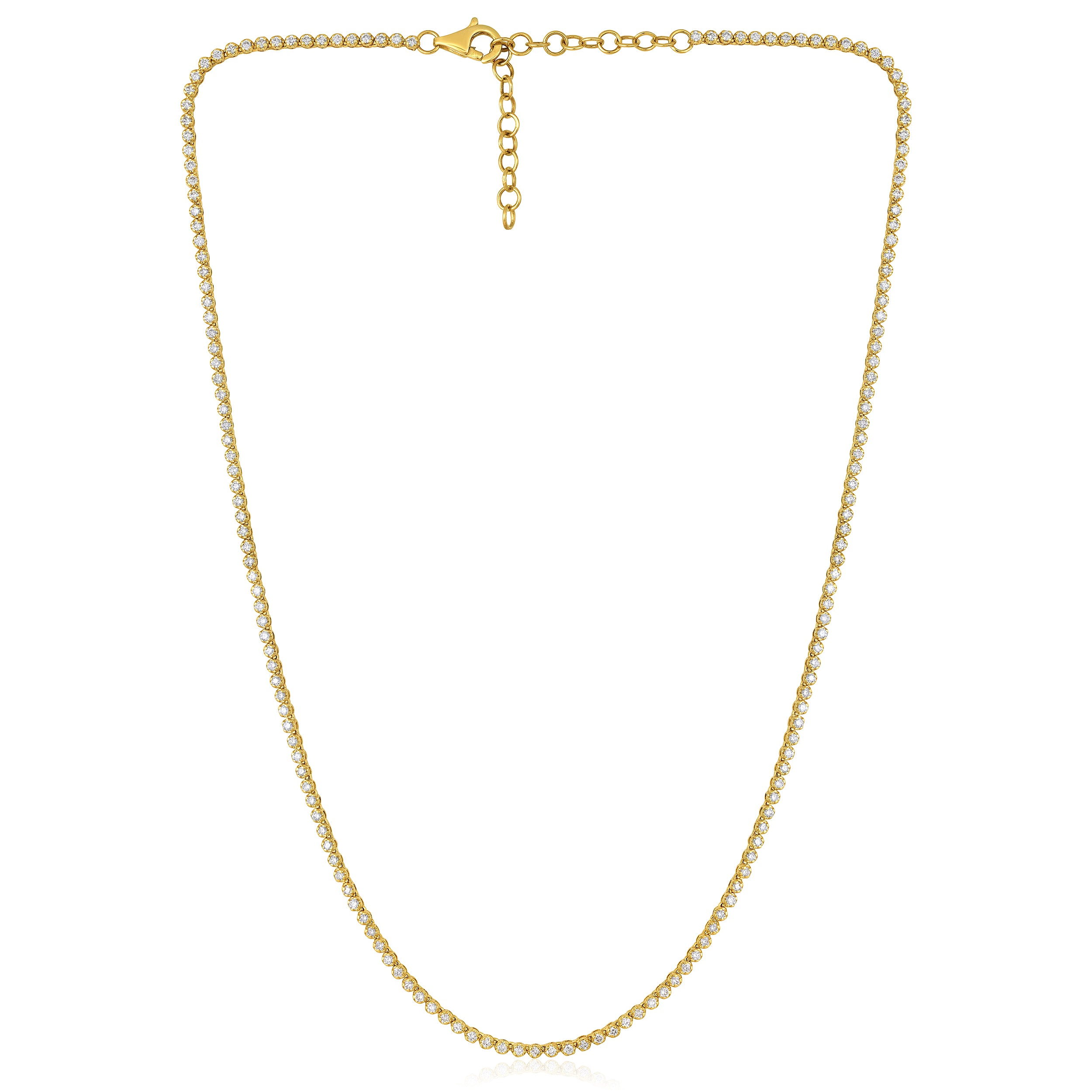 Certified 14K Gold 1.69ct Natural Diamond F-VS 2mm Buttercup Tiger Prong Tennis Yellow Necklace