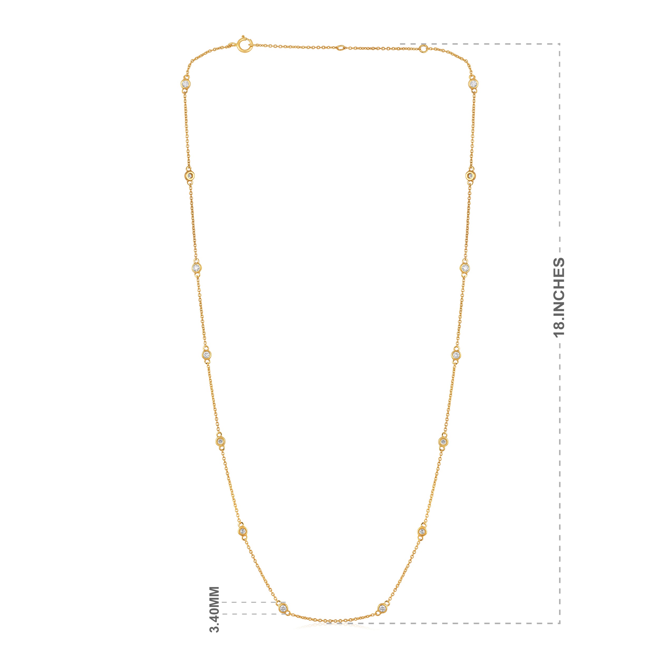 Certified 14K Gold 0.8ct Natural Diamond F-SI 3.4mm Bezel Chain By Yard Station Yellow Necklace