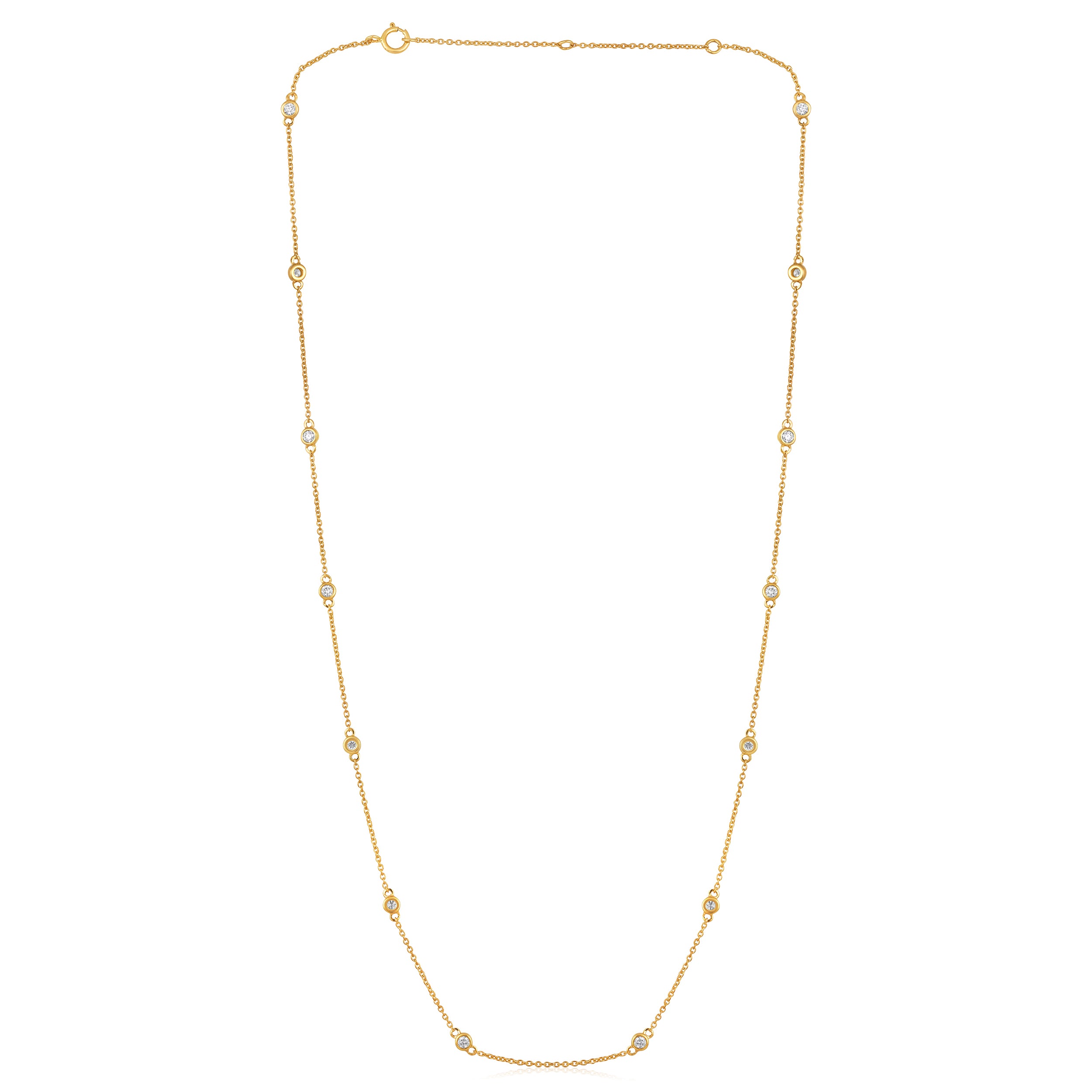 Certified 14K Gold 0.8ct Natural Diamond F-SI 3.4mm Bezel Chain By Yard Station Yellow Necklace