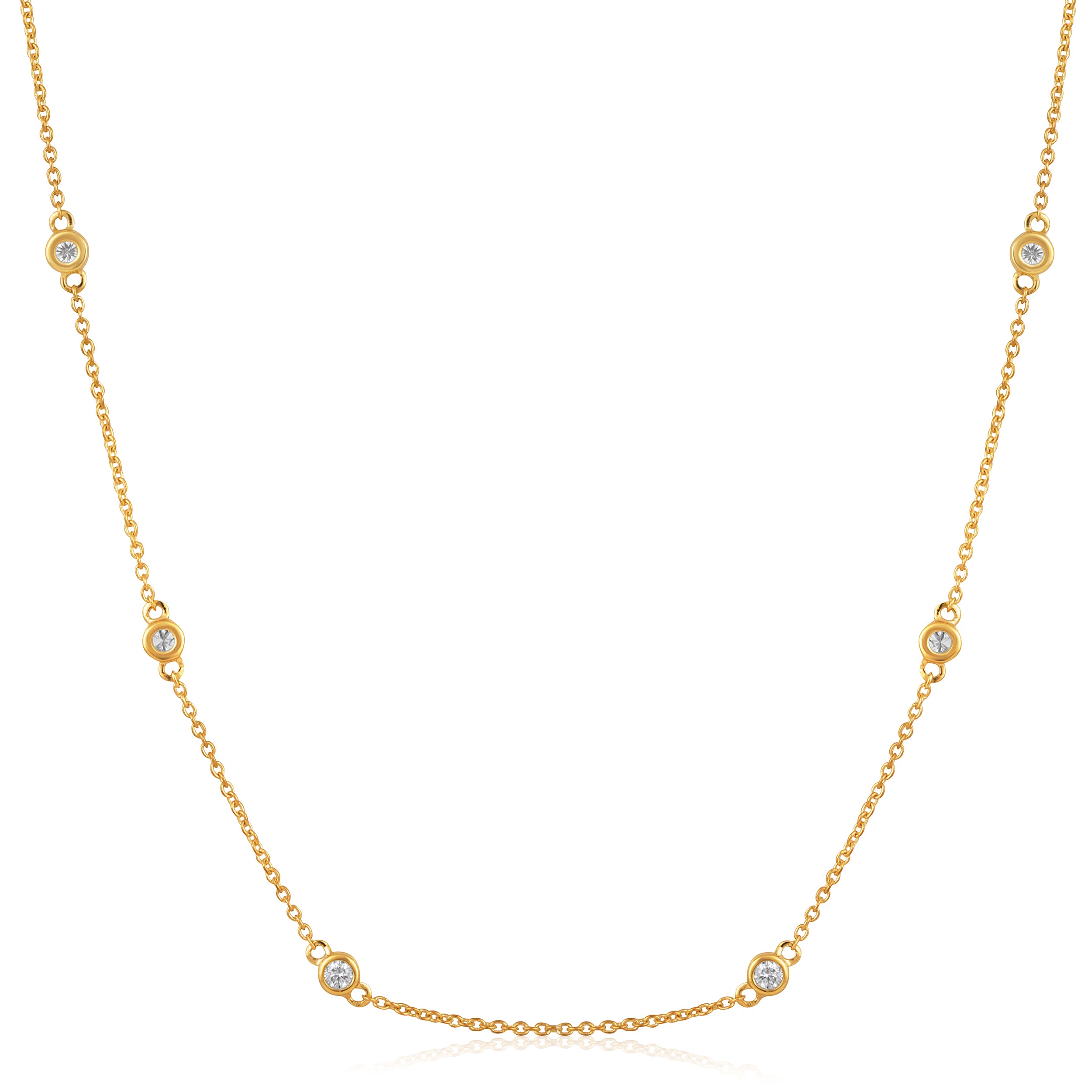 14K Gold 0.8ct Natural Diamond F-SI 3.4mm Bezel Chain By Yard Station Necklace