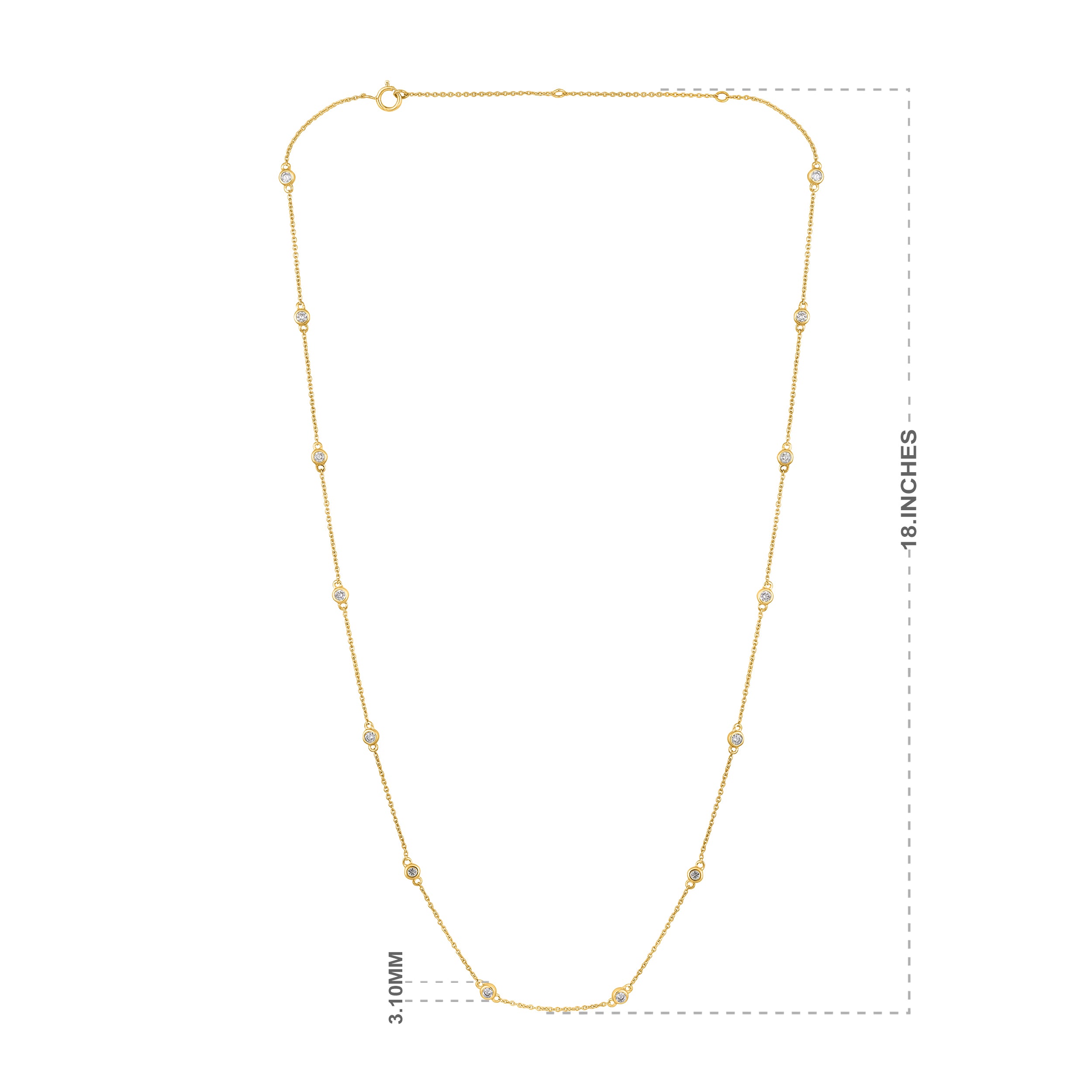 Certified 14K Gold 0.5ct Natural Diamond F-SI 3.1mm Bezel Chain By Yard Station Yellow Necklace