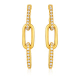 Certified 14K Gold 0.1ct Natural Diamond E-SI Paperclip Link Drop Yellow Earrings