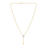 Certified 14K Gold Natural Diamond Pear Designer Lariat Y Drop Stackable Yellow Necklace