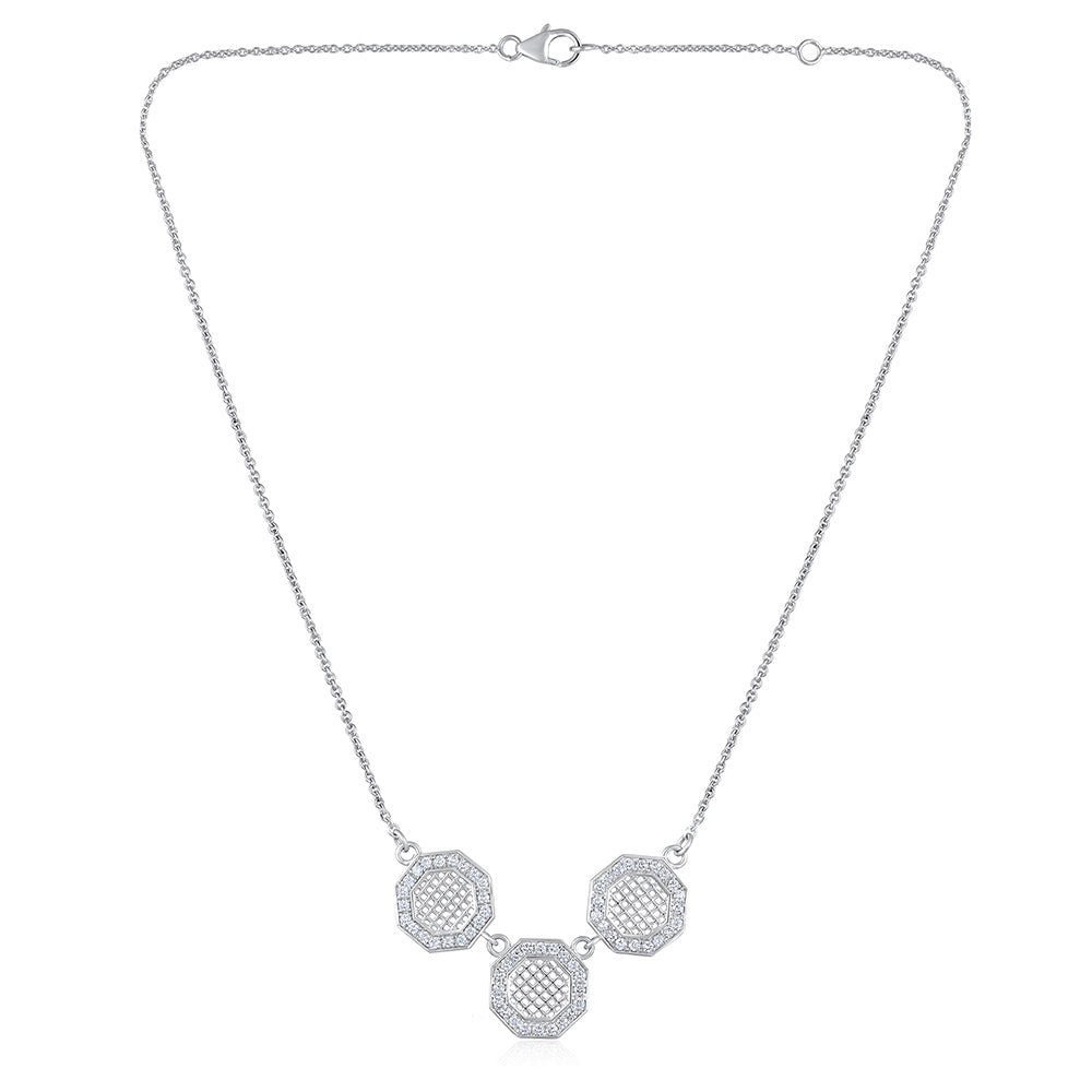 Certified 14K Gold 0.6ct Natural Diamond G-VS Designer 3 Octagon Fringe White Necklace