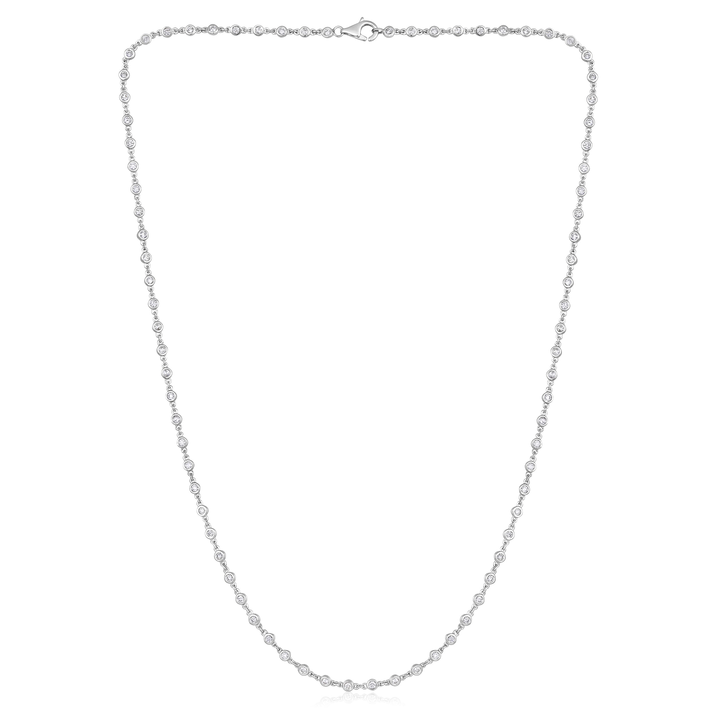 Certified 14K Gold 1.7ct Natural Diamond G-VS 3mm Bezel Chain Tennis By Yard Rope White Necklace