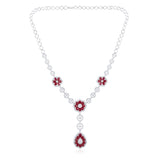 Certified 14K Gold 23.5ct Natural Diamond w/ Simulated Ruby Wedding Flower White Necklace Set