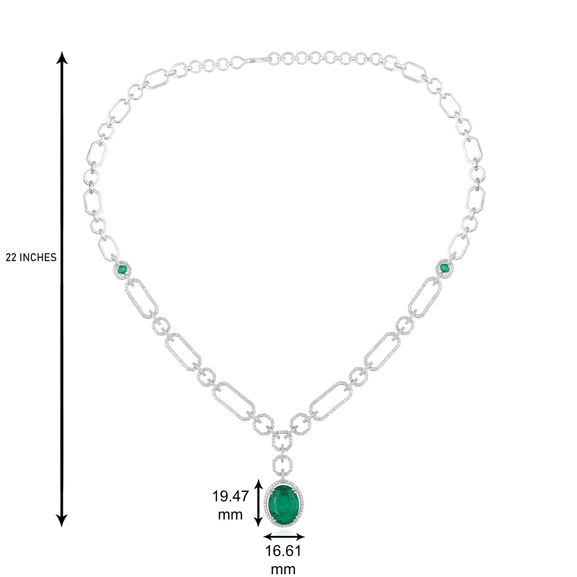 Certified 14K Gold 11.6ct Natural Diamond w/ Simulated Emerald Wedding White Necklace