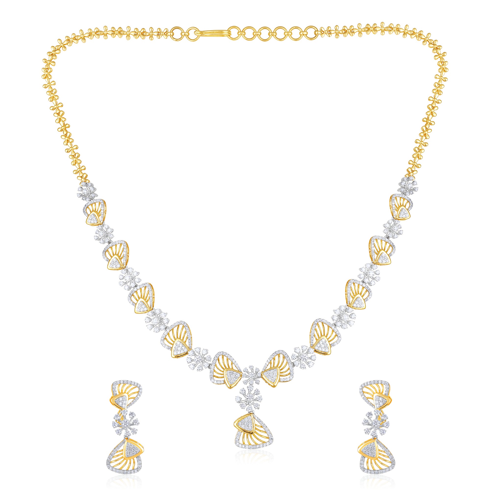 Certified 5.1ct Natural Diamond G-VS 14K Gold Queen Wedding Necklace Earrings Yellow Set