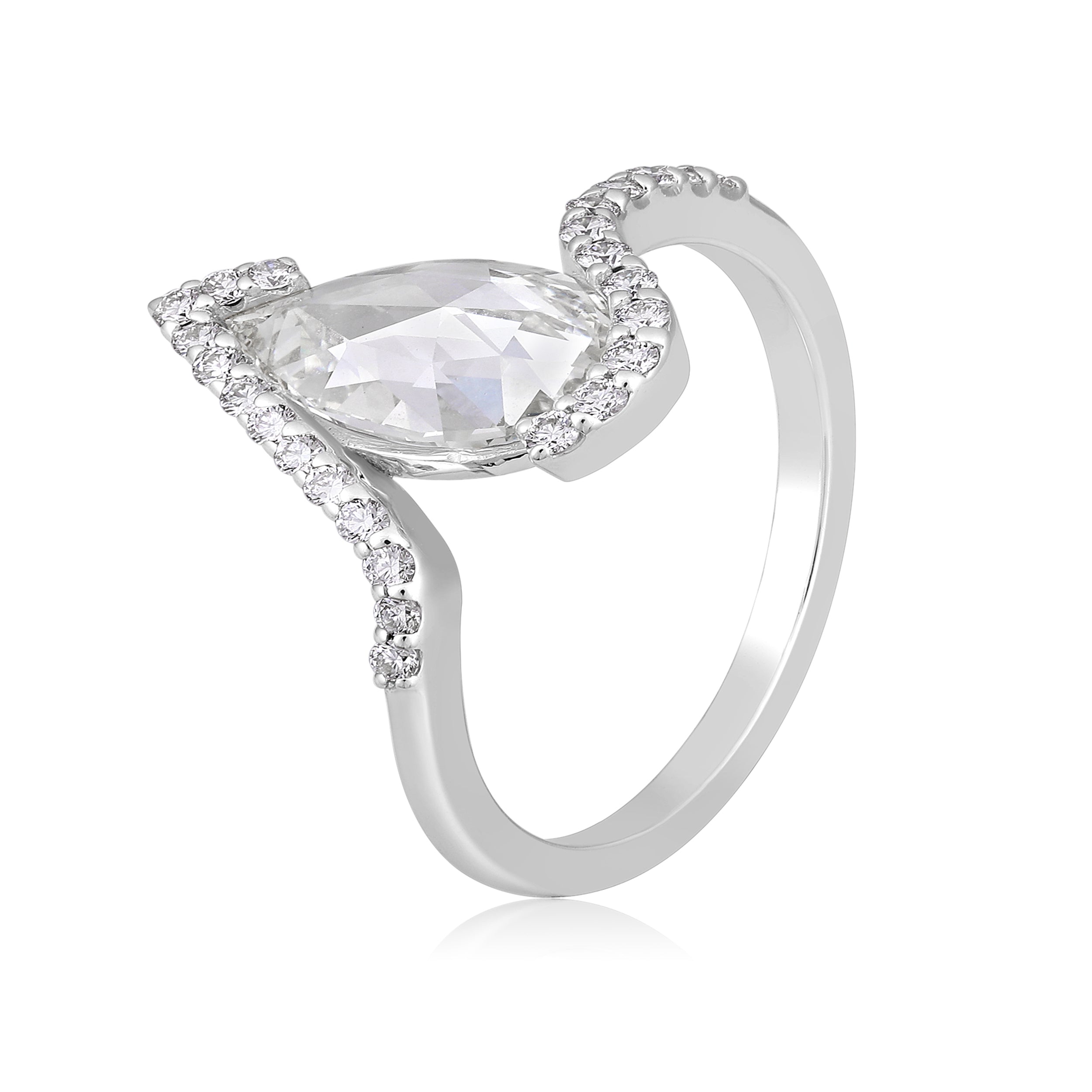 Certified 18K Gold 1.4ct Lab Created Diamond D-VVS Rose-Cut Pear Twist White Ring