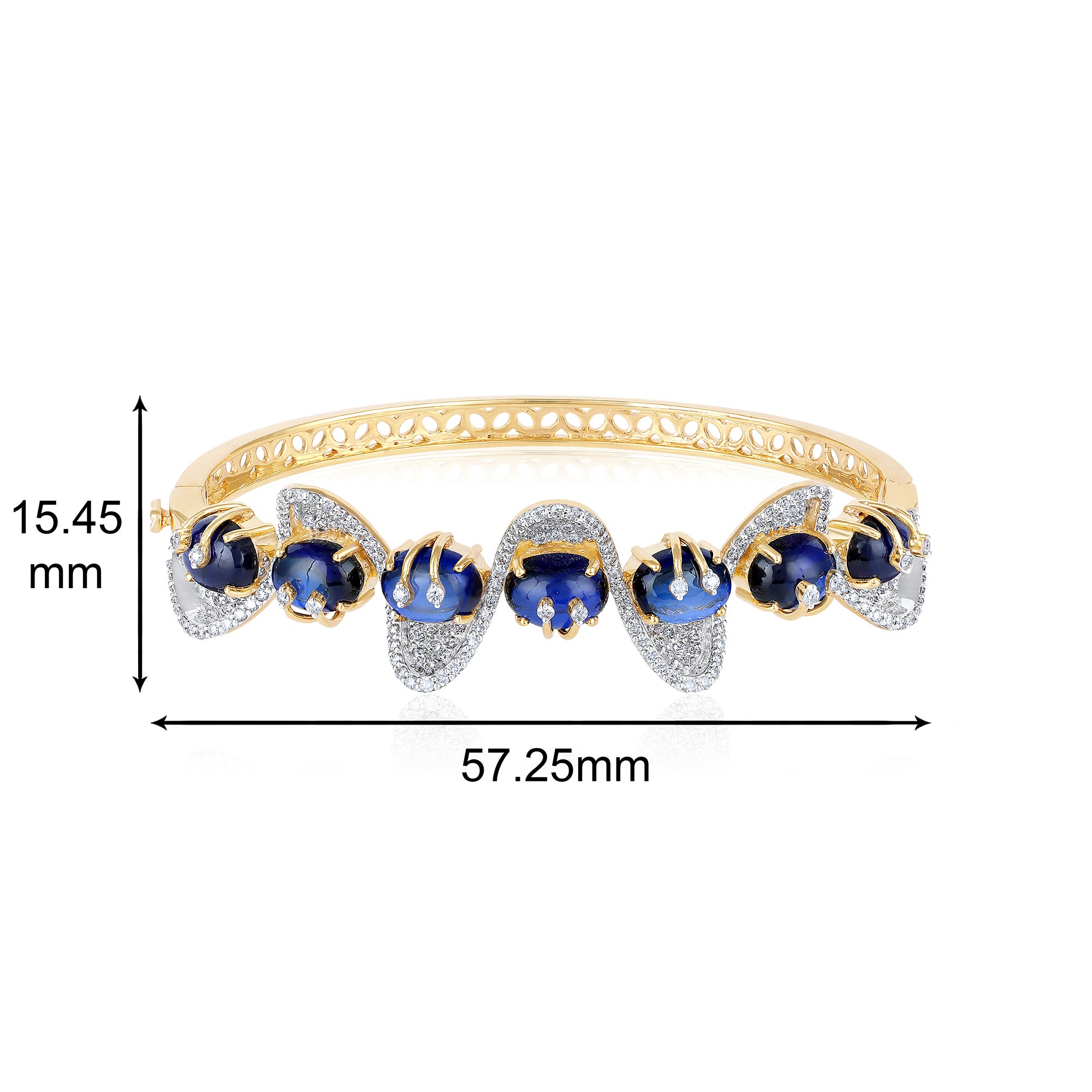 Certified 14.5cts Natural Diamond w/ Simulated Sapphire 14K Gold Bangle Yellow Bracelet