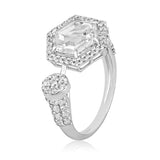 Certified 18K Gold 3ct Lab Created Diamond D-VVS Rose-Cut Hexagon Solitaire Halo White Ring