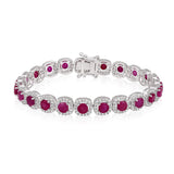 Certified 14K Gold 13.1ct Natural Ruby w/ Natural Diamond Cushion Tennis Certified White Bracelet