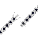 Certified 14K Gold 8.63ct Natural Dark Sapphire w Natural Diamond Cushion Tennis White Bracelet