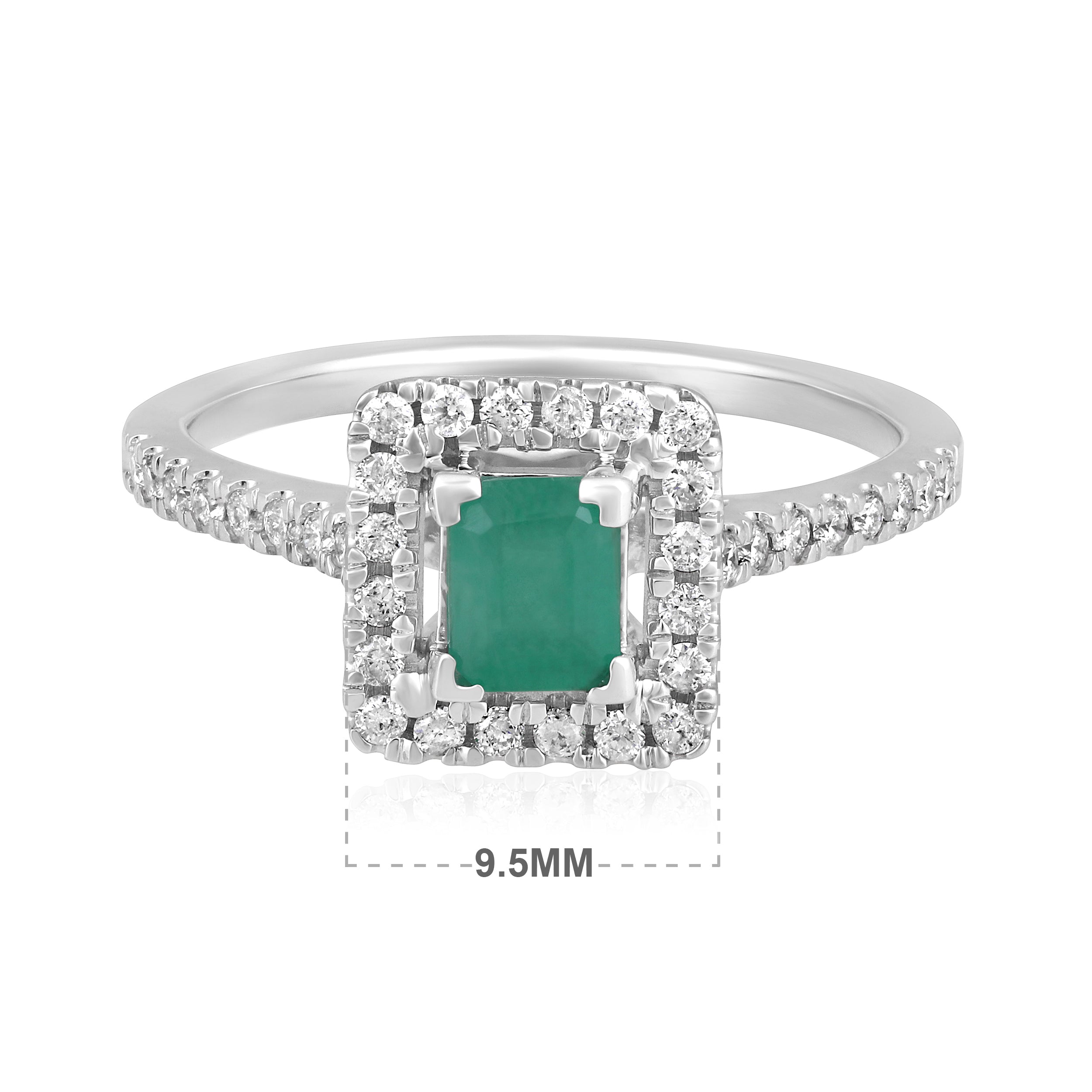 Certified 14K Gold 0.8ct Natural Emerald w/ Natural Diamond Solitaire Square Halo White Ring
