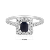 Certified 14K Gold 0.9ct Natural Sapphire w/ Natural Diamond Solitaire Square Halo White Ring