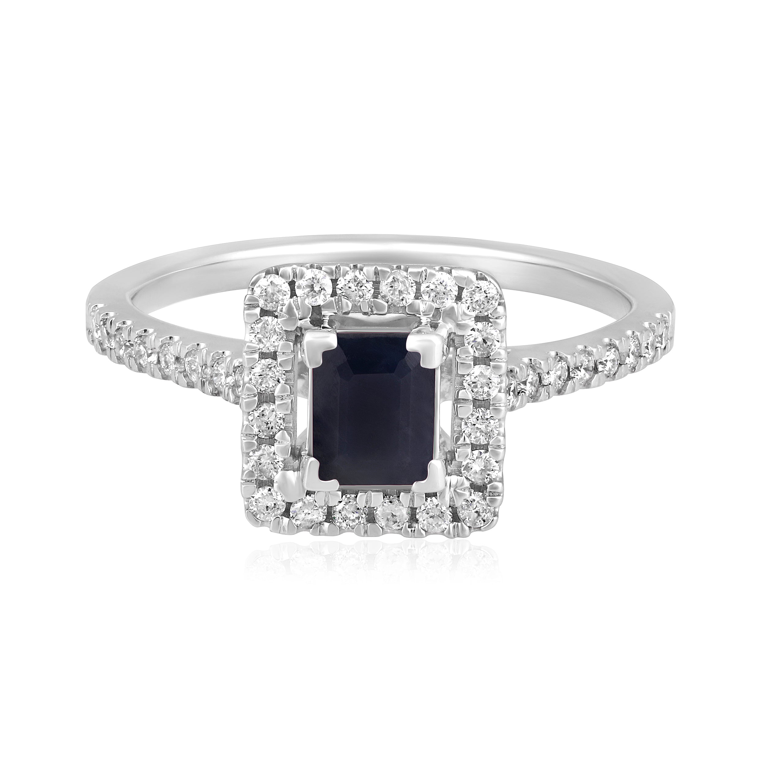 Certified 14K Gold 0.9ct Natural Sapphire w/ Natural Diamond Solitaire Square Halo White Ring