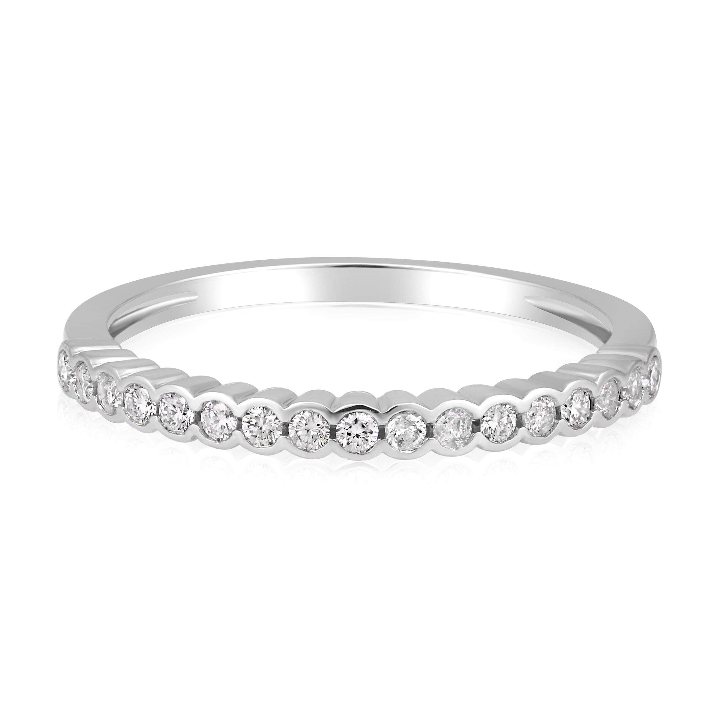 Certified 14K Gold 0.2ct Natural Diamond G-SI Thin Half Bezel Eternity Band White Ring