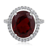 Certified 14K Gold 8.7ct Natural Diamond w/ Simulated Ruby Red Oval Halo White Ring