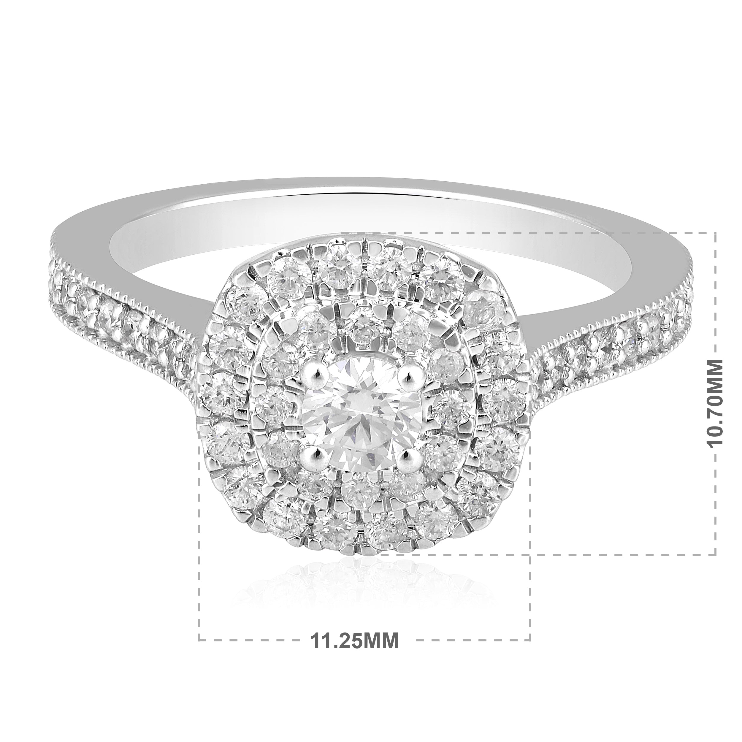 Certified 14K Gold 0.7ct Natural Diamond F-I1 Double Halo Solitaire Wedding White Ring