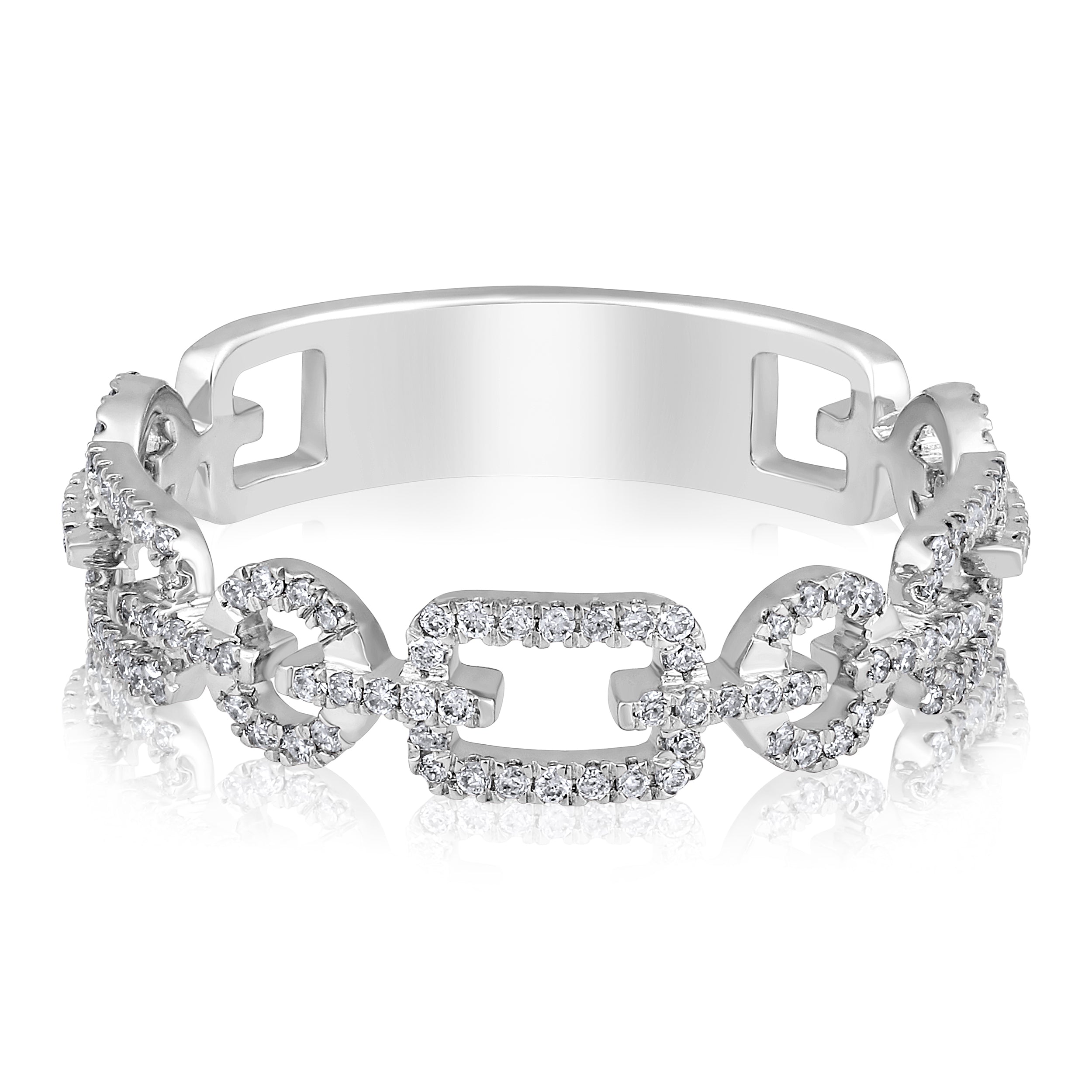 Certified 14K Gold 0.24ct Natural Diamond G-I1 Designer Chain Link Band White Ring
