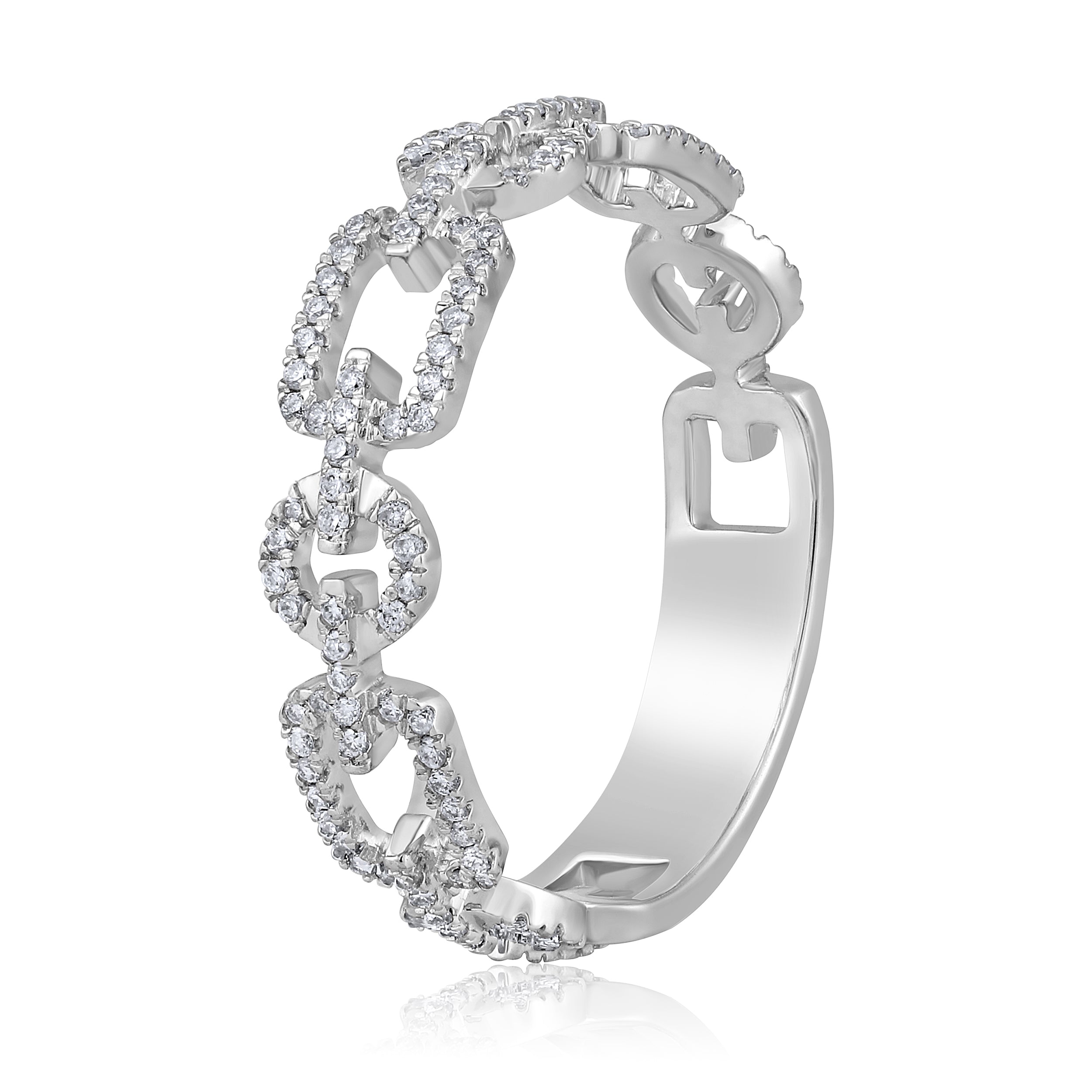 Certified 14K Gold 0.24ct Natural Diamond G-I1 Designer Chain Link Band White Ring
