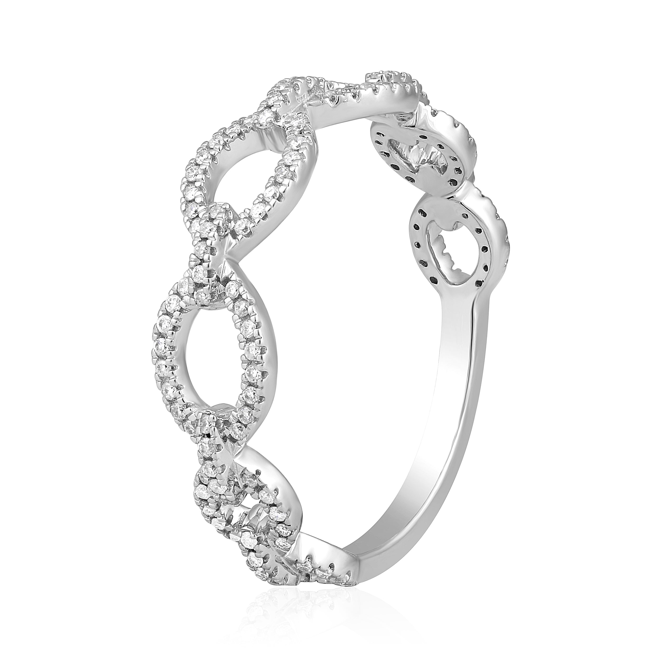 Certified 14K Gold 0.2ct Natural Diamond F-I1 Designer Infinity Link White Ring