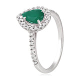 Certified 14K Gold 1.1ct Natural Emerald w/ Natural Diamond G-I1 Pear Solitaire Halo White Ring