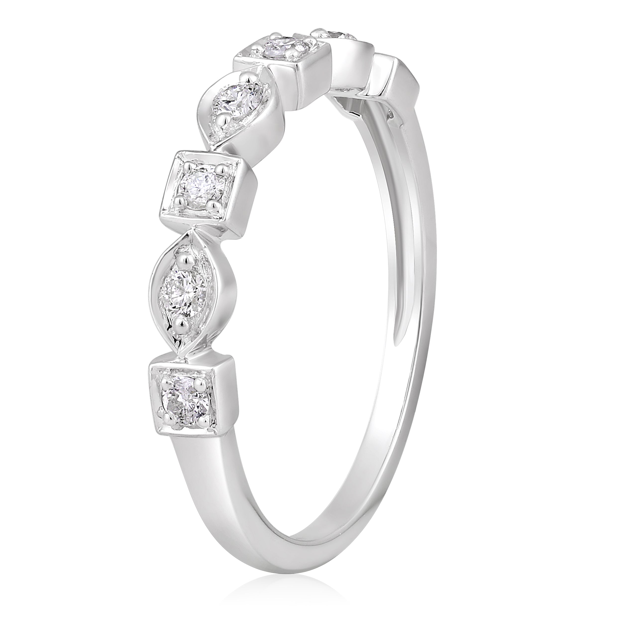 Certified 14K Gold 0.2ct Natural Diamond G-I1 Designer Multi-Shape Band White Ring