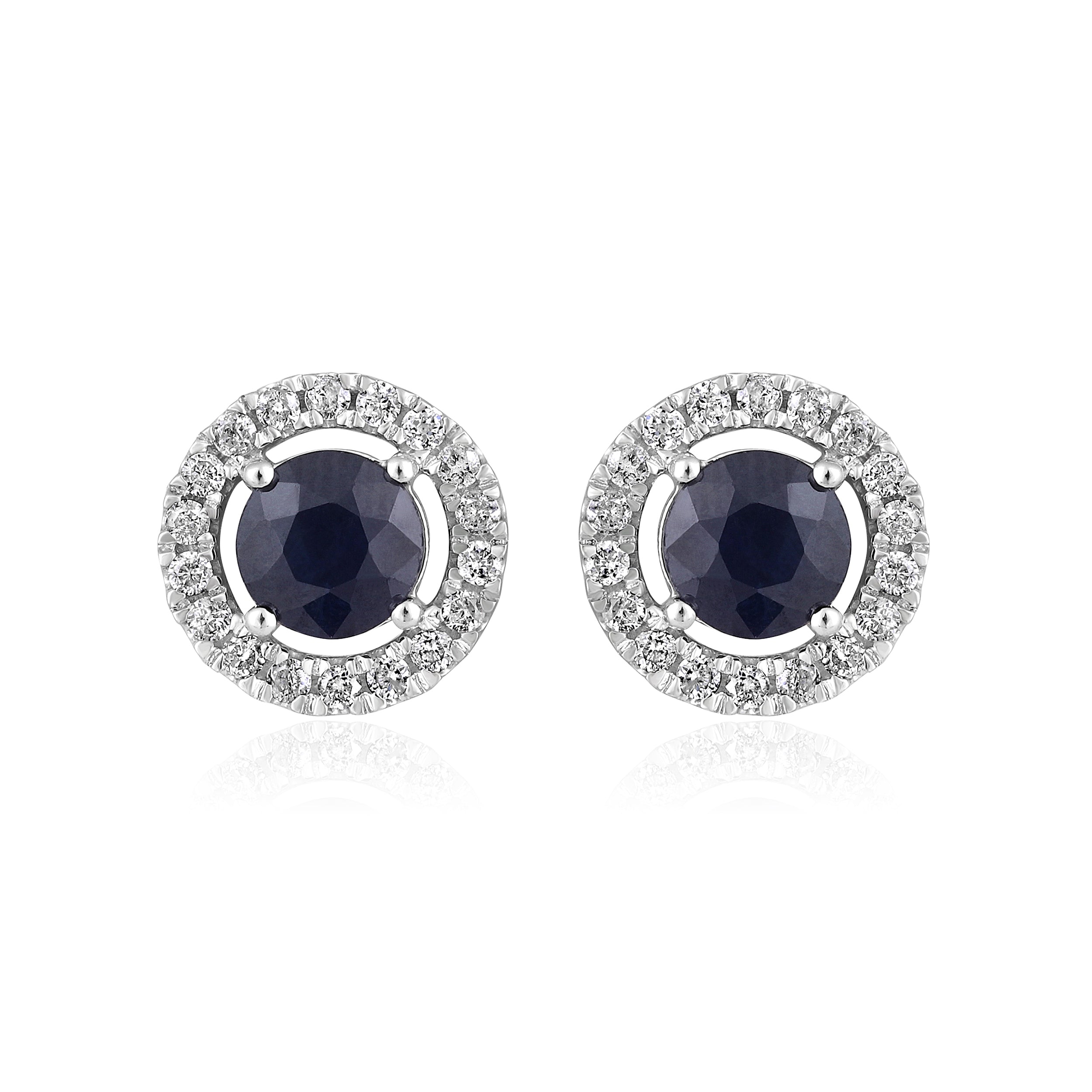 Certified 14K Gold 1.5ct Natural Sapphire w/ Natural Diamond Round Halo Stud White Earrings