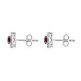 Certified 14K Gold 0.7ct Natural Ruby w/ Natural Diamond Oval Halo Stud White Earrings