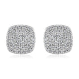 Certified 14K Gold 0.14ct Natural Diamond Cushion Cluster Square Stud White Earrings