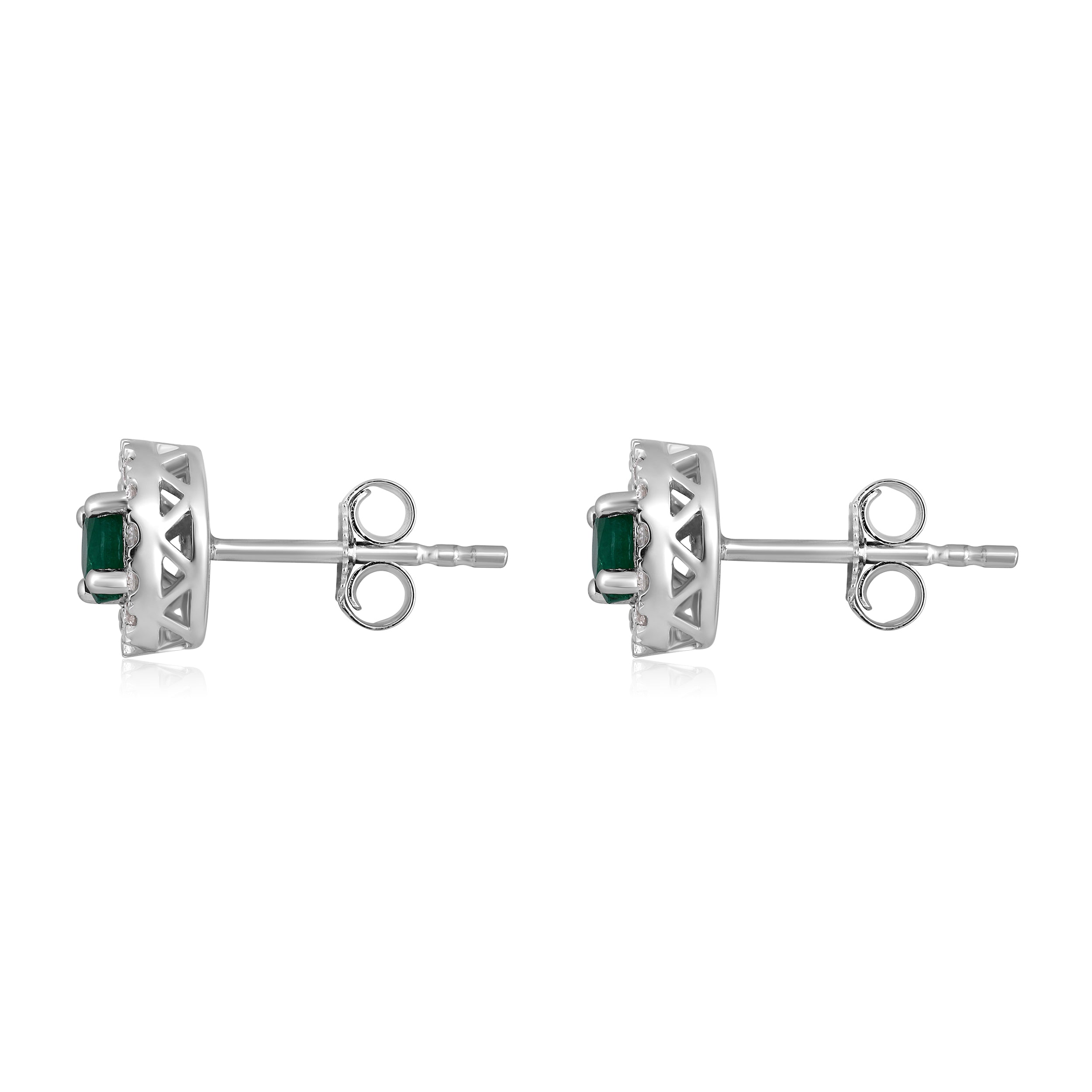 Certified 14K Gold 0.75ct Natural Emerald w/ Natural Diamond Round Halo Stud White Earrings