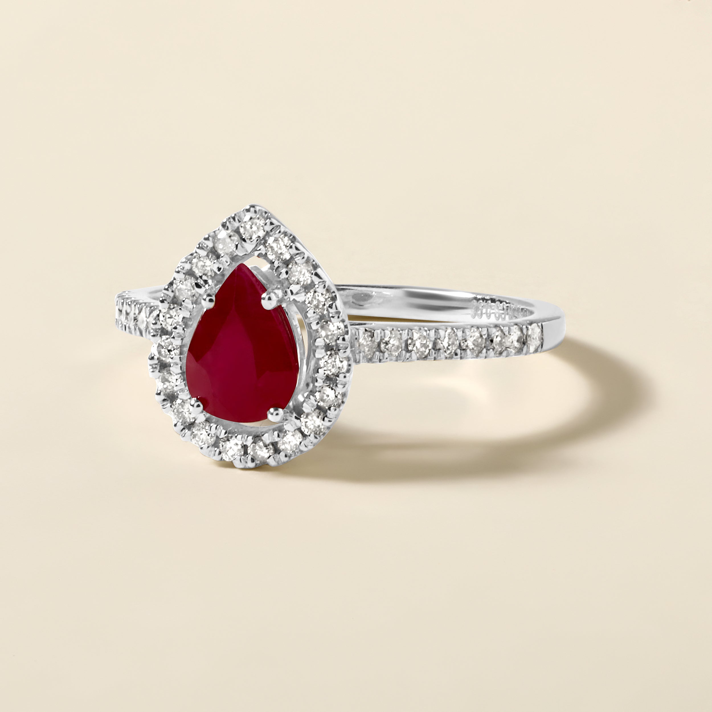 Certified 14K Gold 1.24ct Natural Ruby w/ Natural Diamond G-I1 Pear Solitaire Halo White Ring