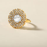 Certified 18K Gold 2.6ct Lab Created Diamond D-VVS Rose-Cut Curved Big Flower Cluster Yellow Ring