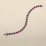 Certified 14K Gold 13.1ct Natural Ruby w/ Natural Diamond Cushion Tennis Certified White Bracelet