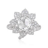 Certified 18K Gold 3.6ct Lab Created Diamond D-VVS Rose-Cut Round Solitaire Flower White Ring