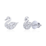 Certified 14K Gold 0.2ct Natural Diamond G-VVS Swan White Necklace Earrings Set