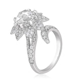 Certified 18K Gold 3.6ct Lab Created Diamond D-VVS Rose-Cut Round Solitaire Flower White Ring