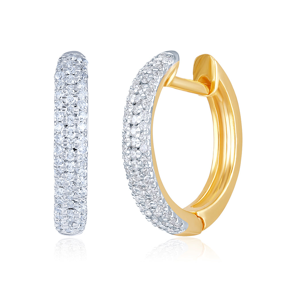 Certified 14K Gold Small Natural Diamond F-VS Medium Size Hoop Yellow Earrings