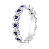Certified 14K Gold 0.5ct Natural Sapphire w/ Natural Diamond Bezel Eternity Band White Ring