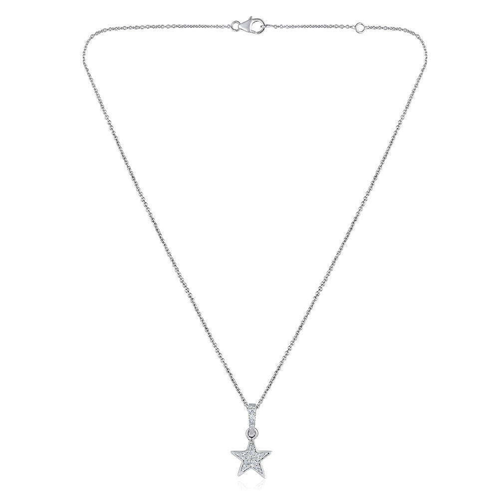 Certified 14K Gold Certified Natural Diamond F-VVS Designer Star Charm White Necklace