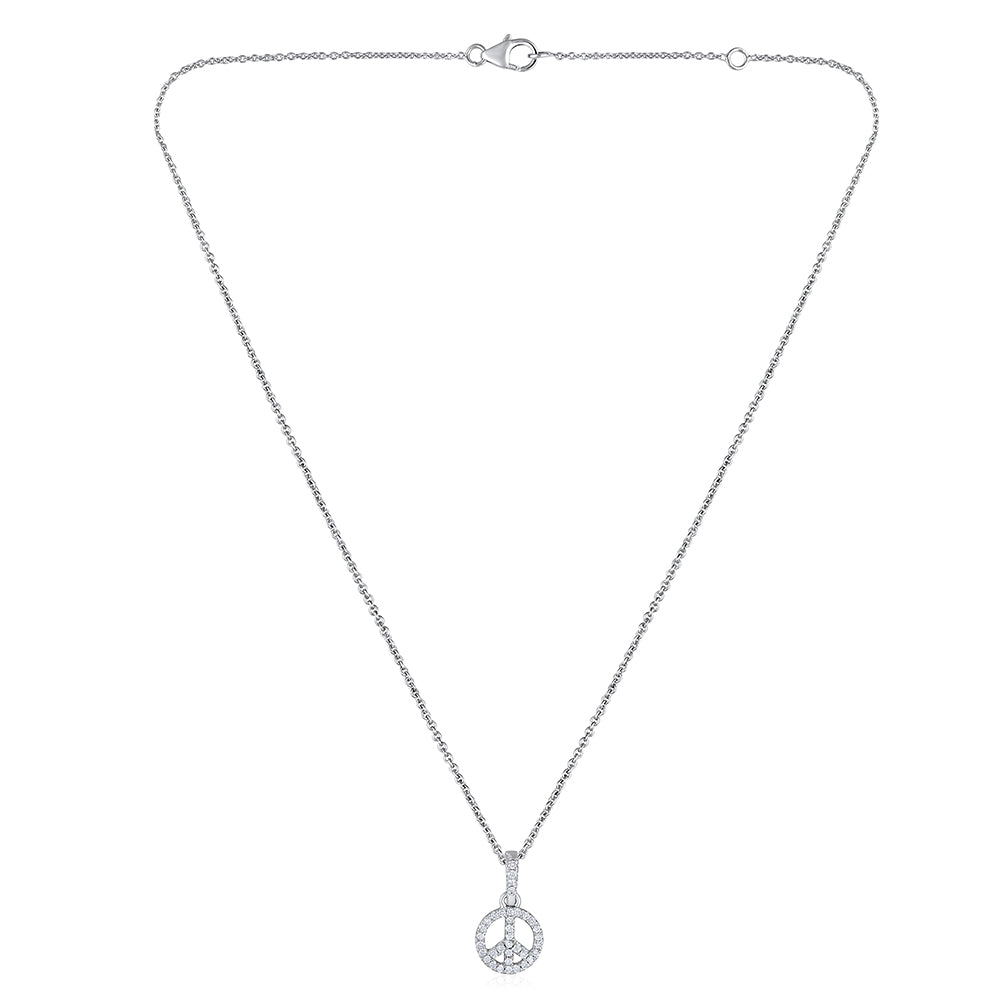 Certified 14K Gold Natural Diamond F-VS Designer Small Peace Charm White Necklace