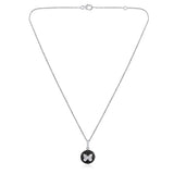 Certified 14K Gold Natural Diamond w/ Black CZ Designer Round Butterfly White Necklace