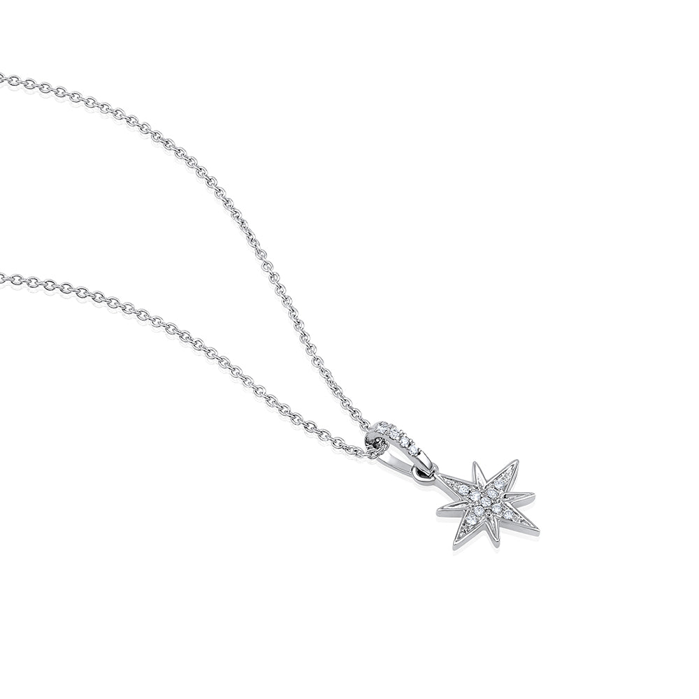 Certified 14K Gold Natural Diamond F-VS Small Shining Star Charm White Necklace