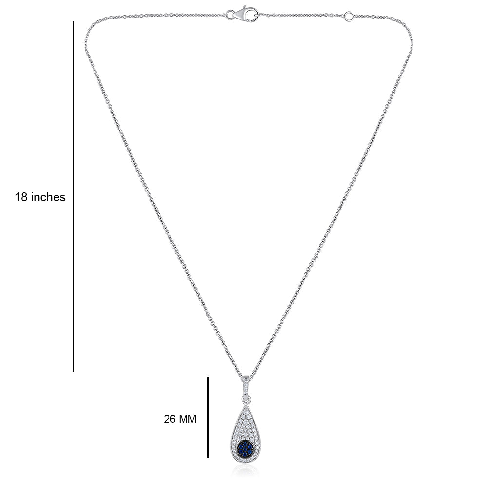 Certified 14K Gold 0.3ct Natural Diamond w/ Simulated Sapphire Teardrop White Necklace