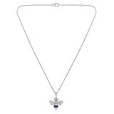 Certified 14K Gold 0.4ct Natural Diamond w Simulated Sapphire Honey Bee White Necklace