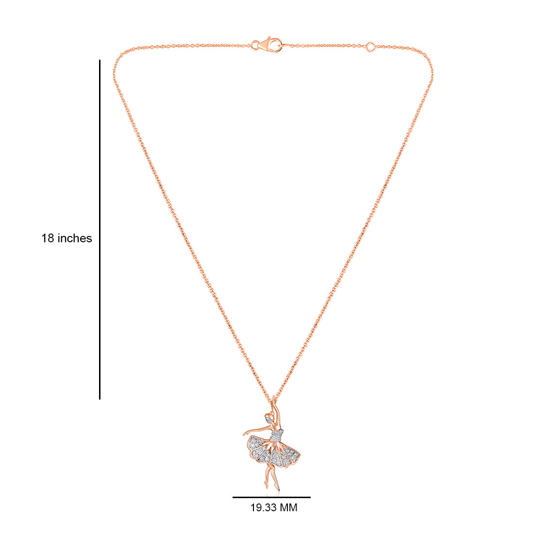 Certified 14K Gold 0.3ct Natural Diamond F-VS Ballet Dancer Charm Rose Necklace